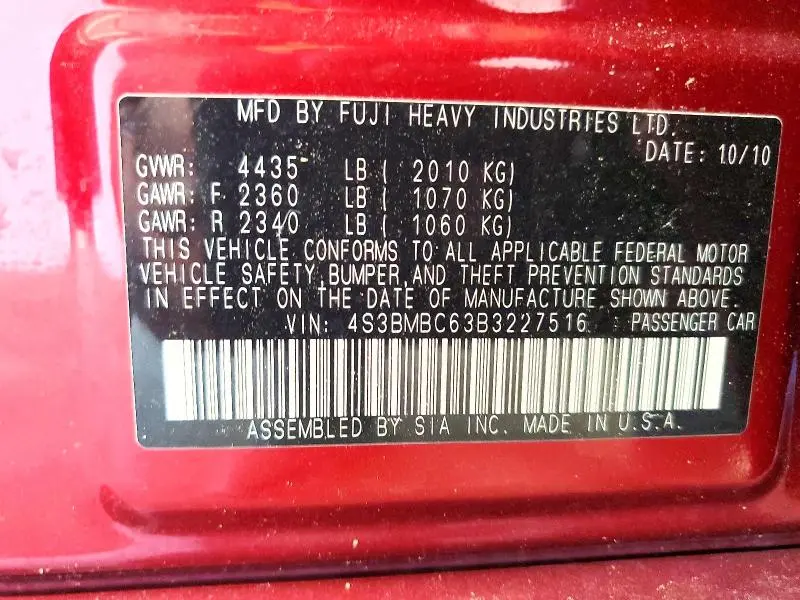 2011 SUBARU LEGACY 2.5I PREMIUM  
