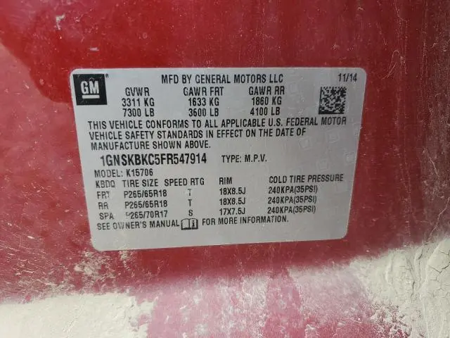 2015 CHEVROLET TAHOE K1500 LT  