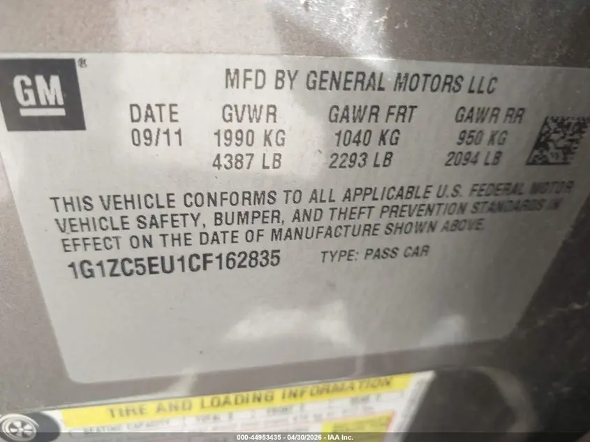 2012 CHEVROLET MALIBU 1LT
