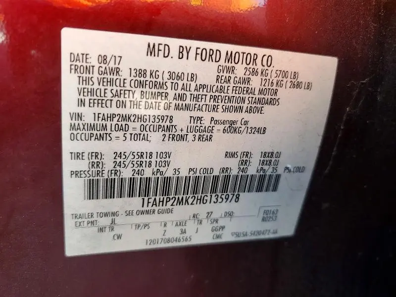 2017 FORD TAURUS POLICE INTERCEPTOR  