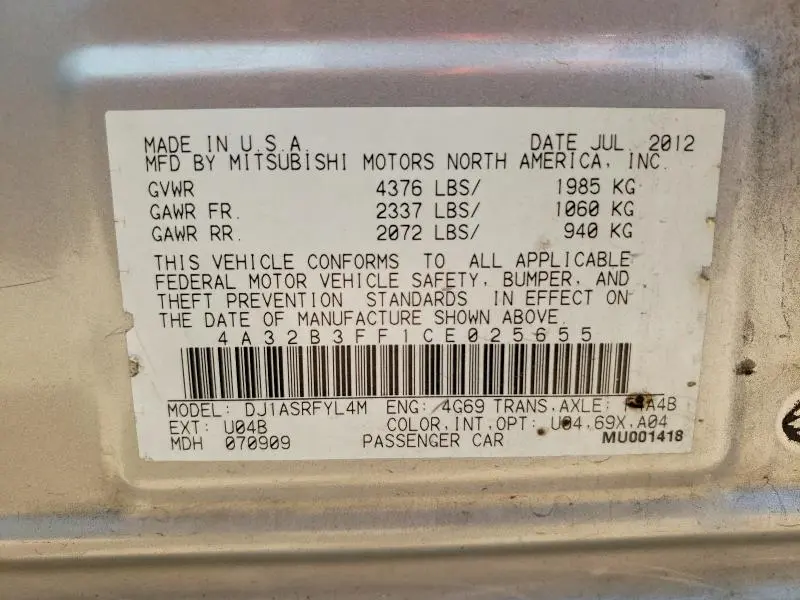 2012 MITSUBISHI GALANT ES  