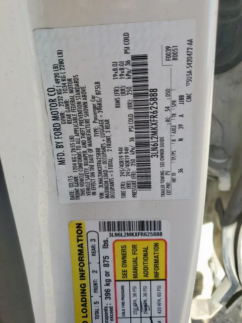 2015 LINCOLN MKZ BLACK LABEL  
