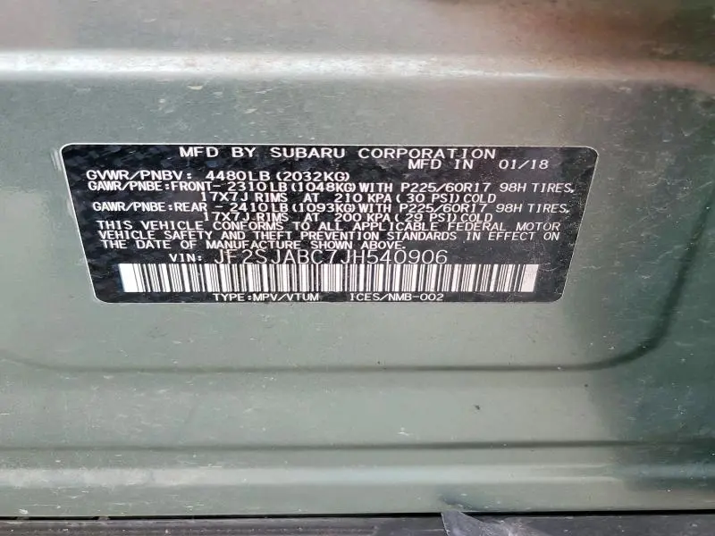 2018 SUBARU FORESTER 2.5I  