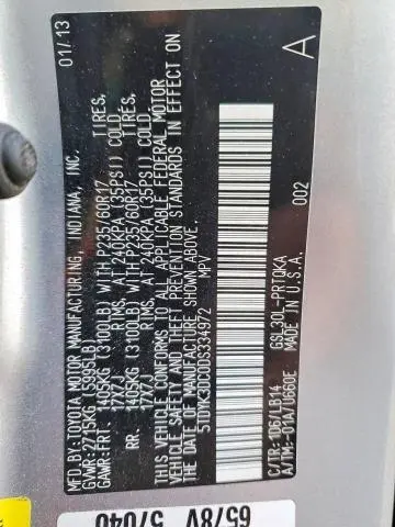 2013 TOYOTA SIENNA XLE 8-PASSENGER  