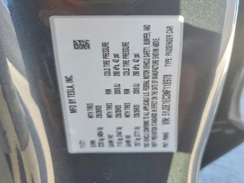 2022 TESLA MODEL 3   