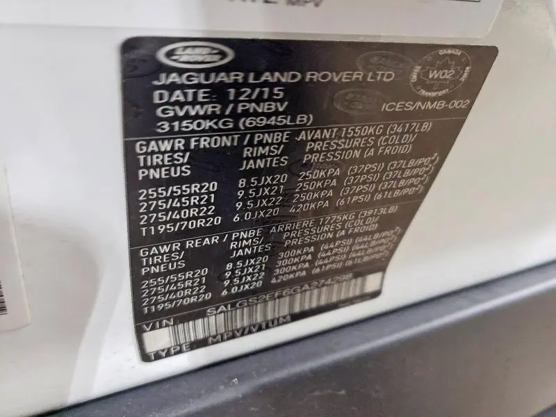 2016 LAND ROVER RANGE ROVER SUPERCHARGED  