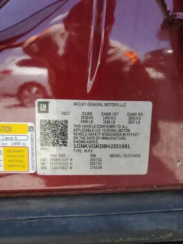 2017 CHEVROLET TRAVERSE LT  