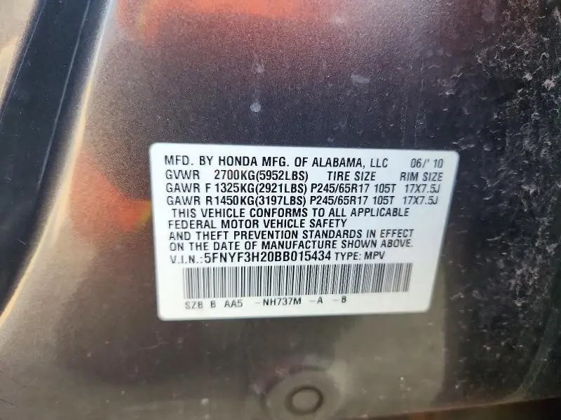 2011 HONDA PILOT LX  
