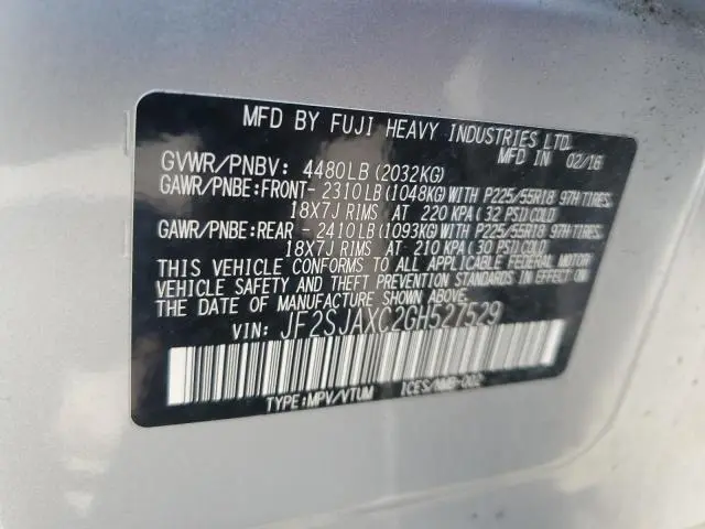2016 SUBARU FORESTER 2.5I TOURING  