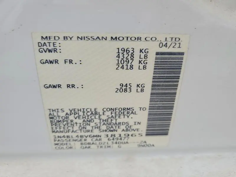 2021 NISSAN ALTIMA S  