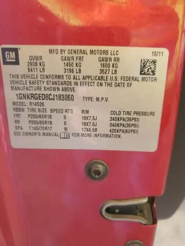 2012 CHEVROLET TRAVERSE LT  