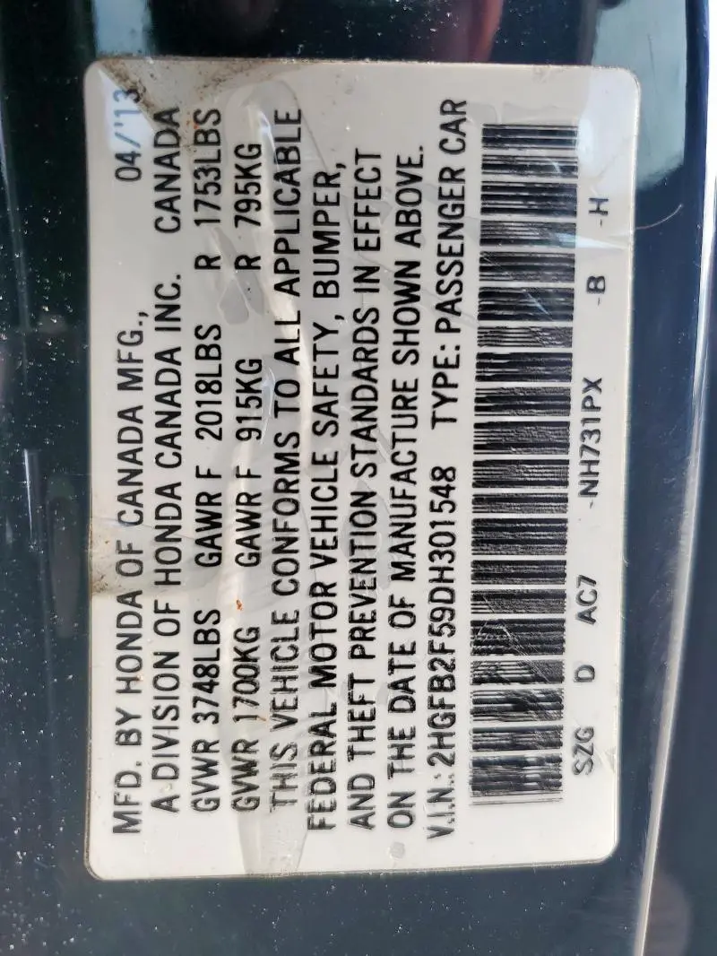 2013 HONDA CIVIC LX  