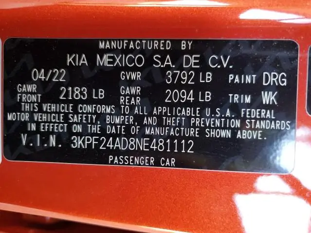 2022 KIA FORTE FE  