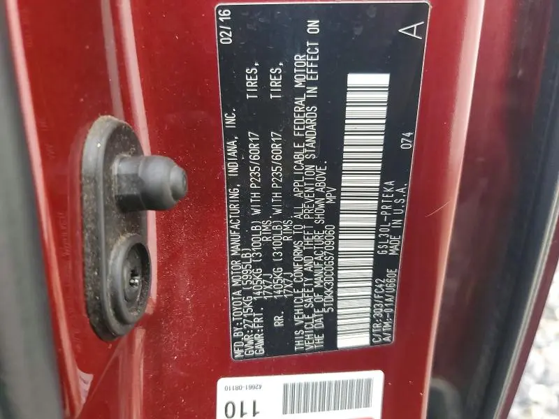 2016 TOYOTA SIENNA LE  