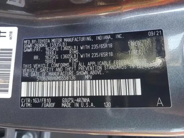 2021 TOYOTA HIGHLANDER L  