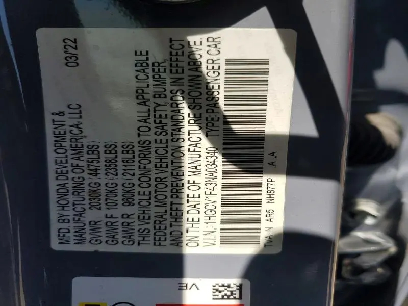 2022 HONDA ACCORD SPORT SE  