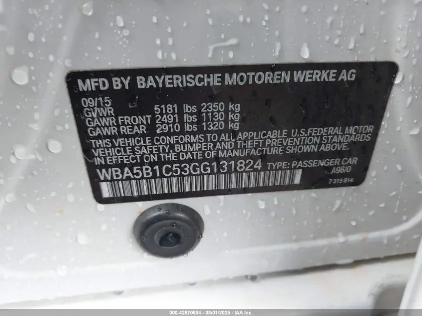 2016 BMW 535I  