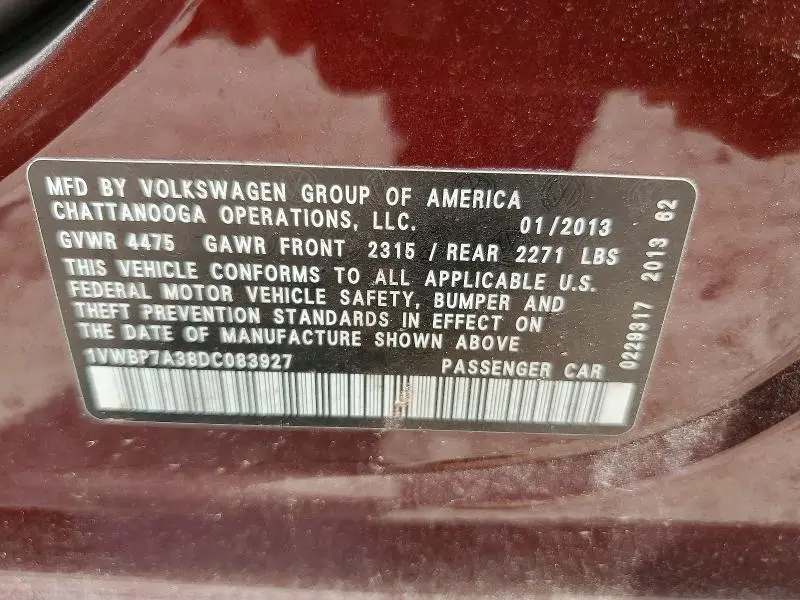 2013 VOLKSWAGEN PASSAT SE  