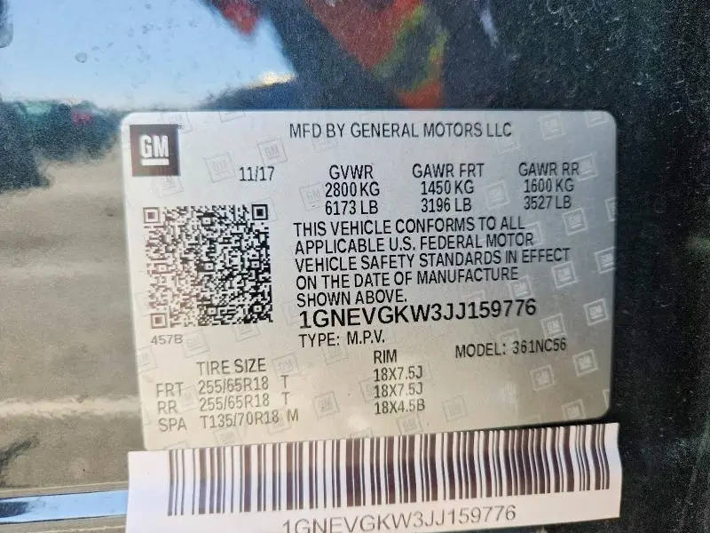 2018 CHEVROLET TRAVERSE LT  