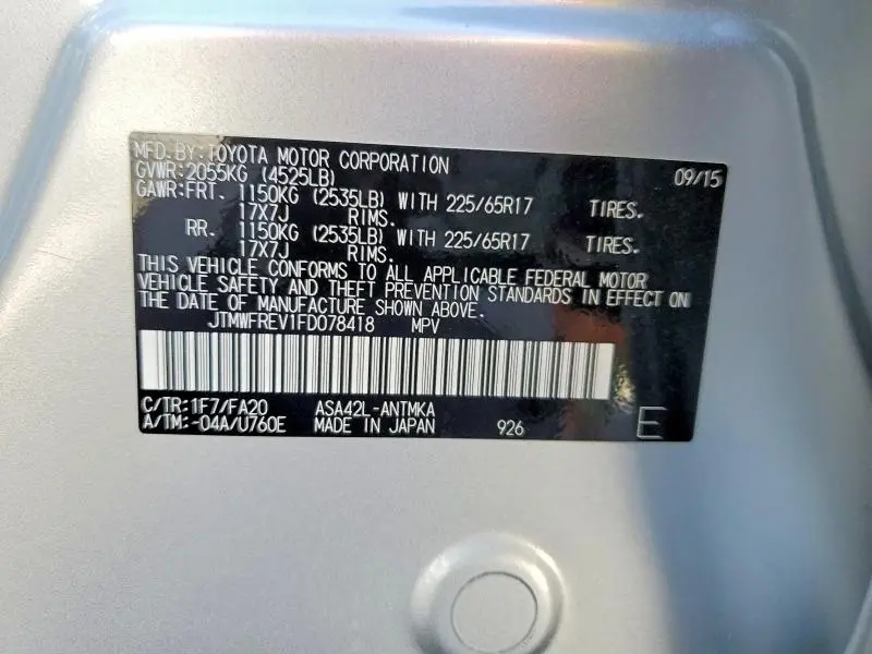 2015 TOYOTA RAV4 XLE  