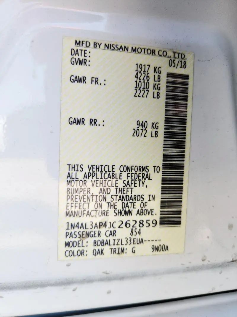 2018 NISSAN ALTIMA 2.5  