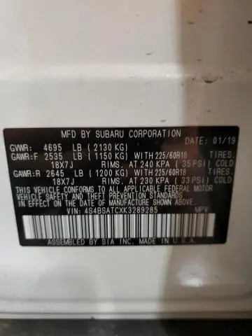 2019 SUBARU OUTBACK TOURING  