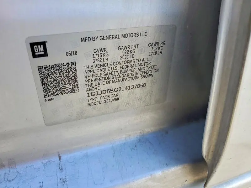 2018 CHEVROLET SONIC LT  