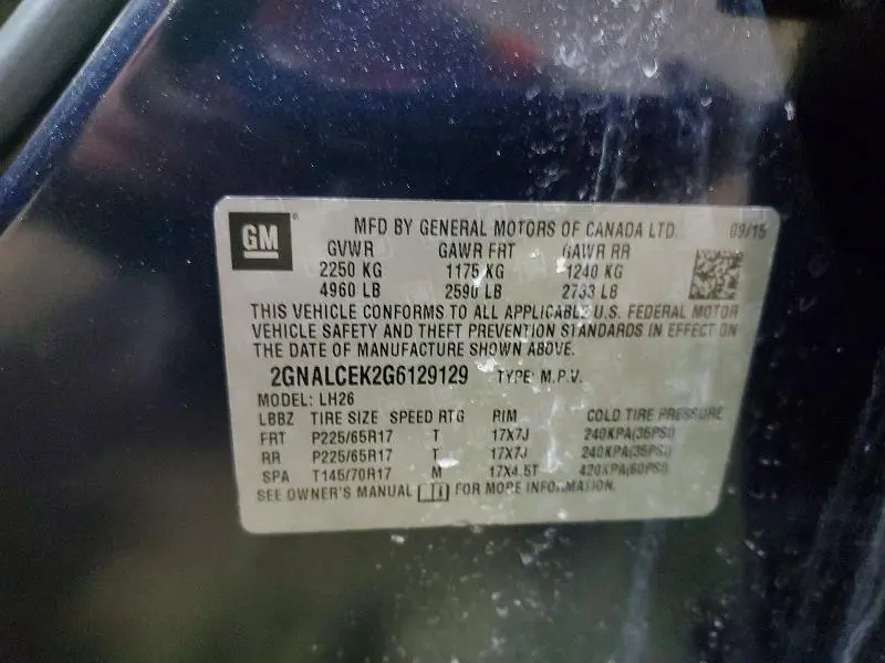 2016 CHEVROLET EQUINOX LT  