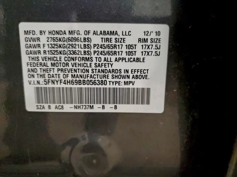 2011 HONDA PILOT EXL  