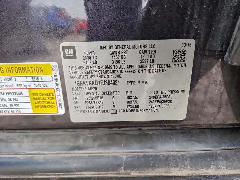 2015 CHEVROLET TRAVERSE LT  