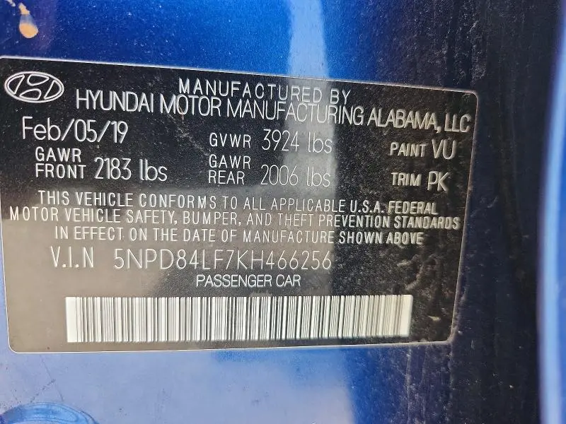 2019 HYUNDAI ELANTRA SEL  