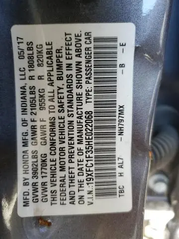 2017 HONDA CIVIC EX  