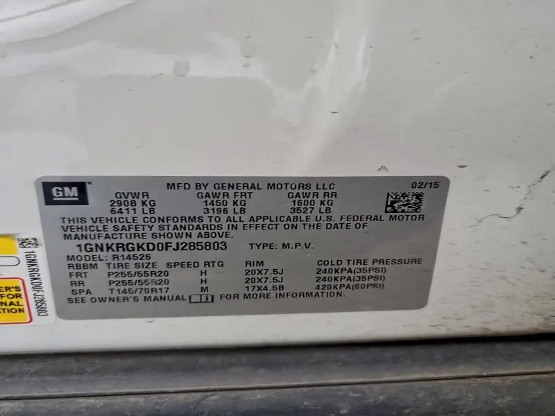 2015 CHEVROLET TRAVERSE LT  