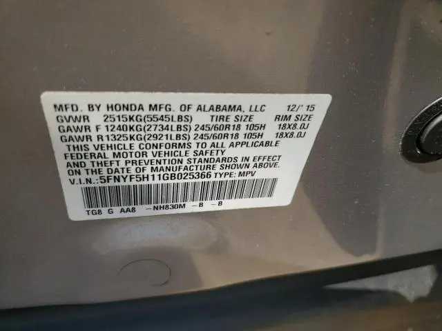 2016 HONDA PILOT LX  