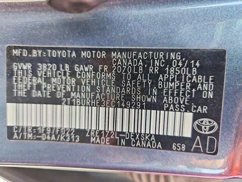 2014 TOYOTA COROLLA S PLUS  