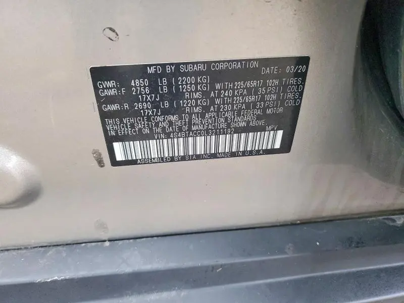 2020 SUBARU OUTBACK PREMIUM  