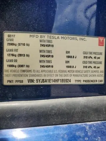 2017 TESLA MODEL S   