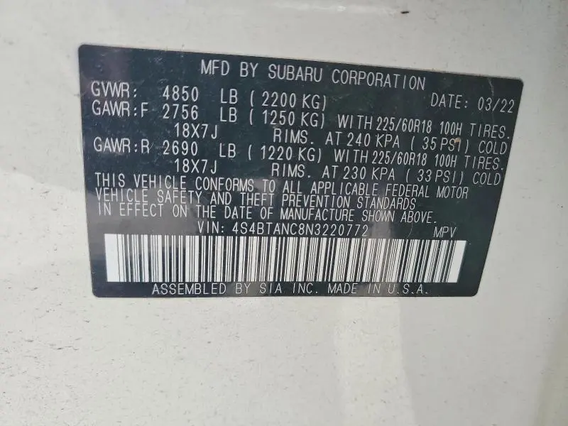 2022 SUBARU OUTBACK LIMITED  