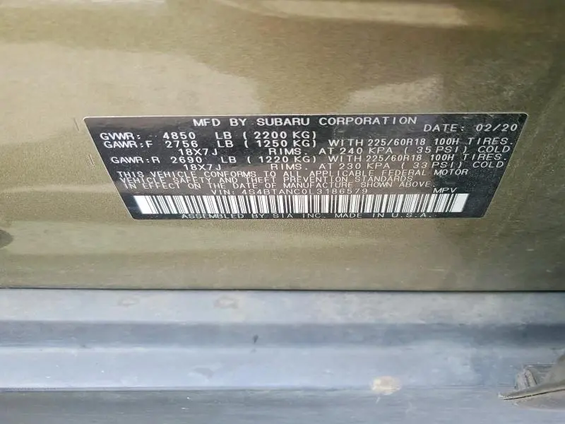 2020 SUBARU OUTBACK LIMITED  