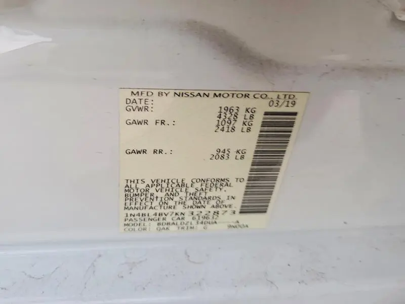 2019 NISSAN ALTIMA S  