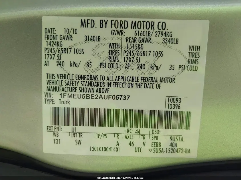 2010 FORD EXPLORER SPORT TRAC XLT