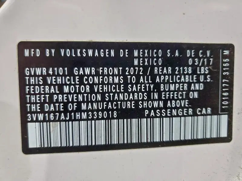 2017 VOLKSWAGEN JETTA S  