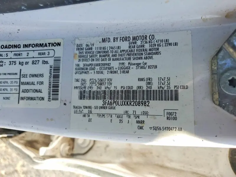 2019 FORD FUSION SE  