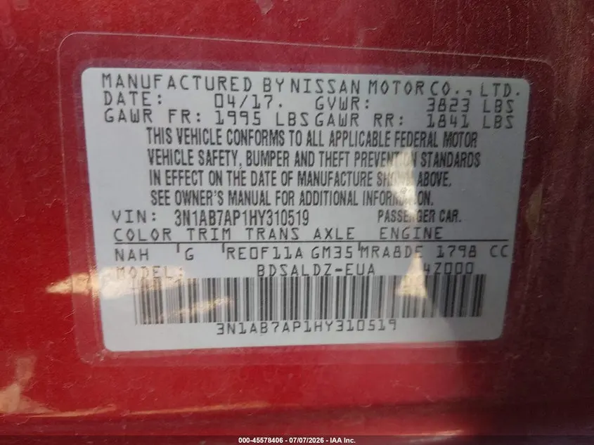 2017 NISSAN SENTRA SV