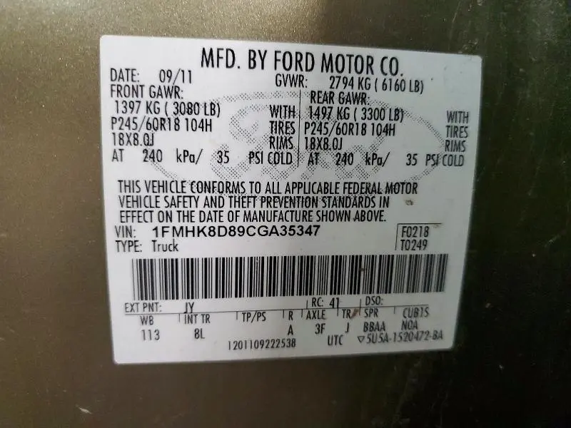 2012 FORD EXPLORER XLT  