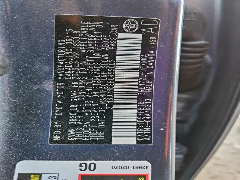 2015 TOYOTA COROLLA L  