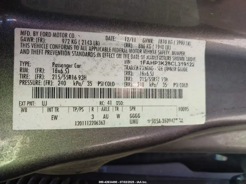 2012 FORD FOCUS SE