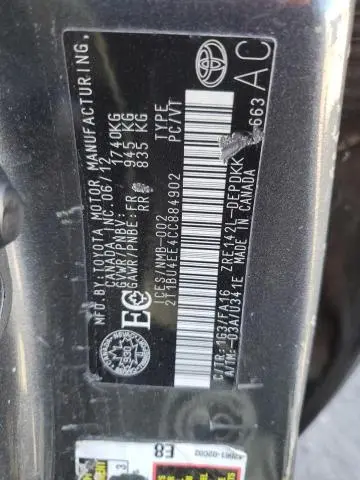 2012 TOYOTA COROLLA BASE  