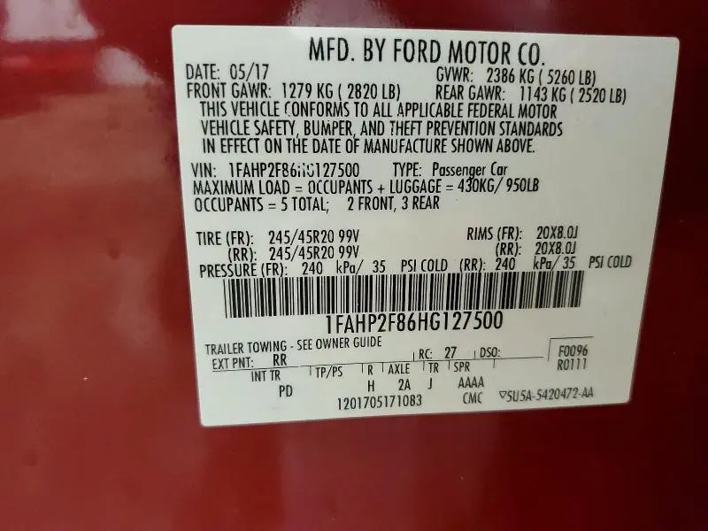 2017 FORD TAURUS LIMITED  