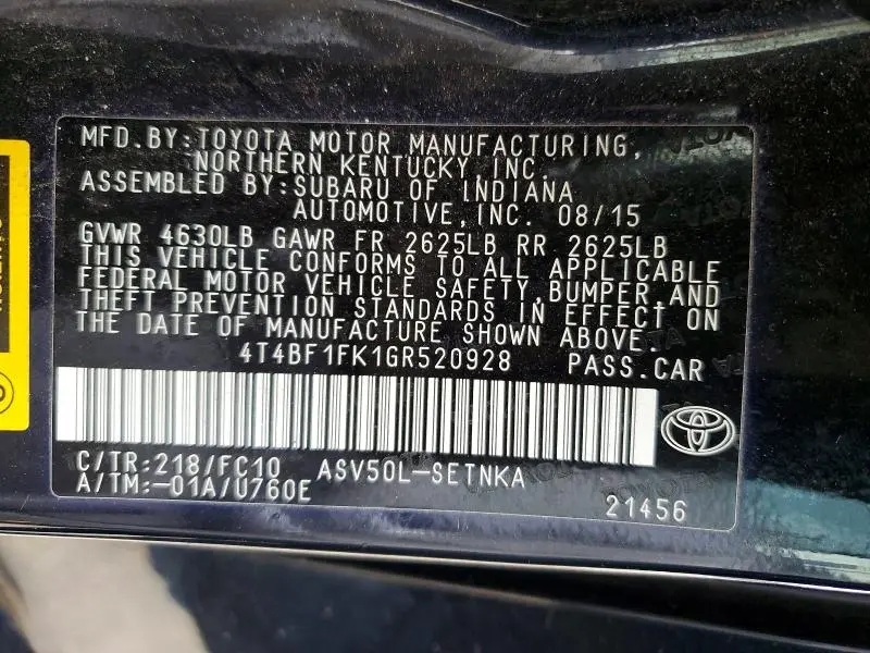 2016 TOYOTA CAMRY LE  